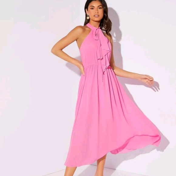 SHEIN Dresses & Skirts - 💗NWT Hot Pink Chiffon Halter Midi Classic 💗